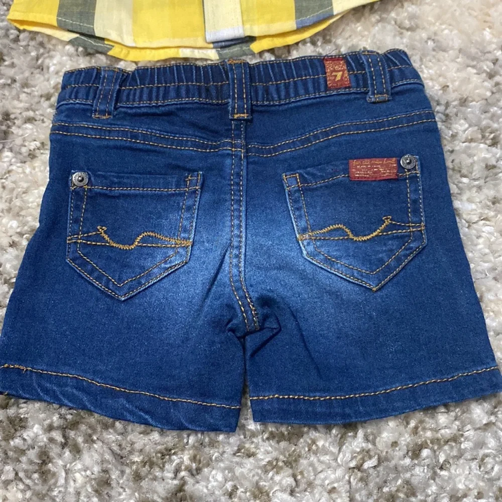 For All Mankind Baby Boy Denim Shorts Button Down Shirt Outfit Set